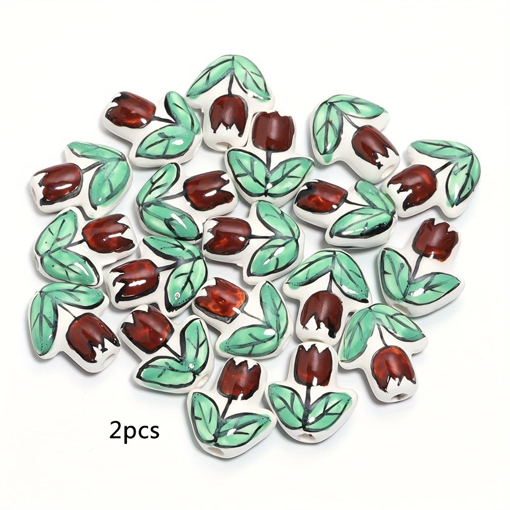 2pcs Ceramic Tulip Flower Beads for DIY Projects